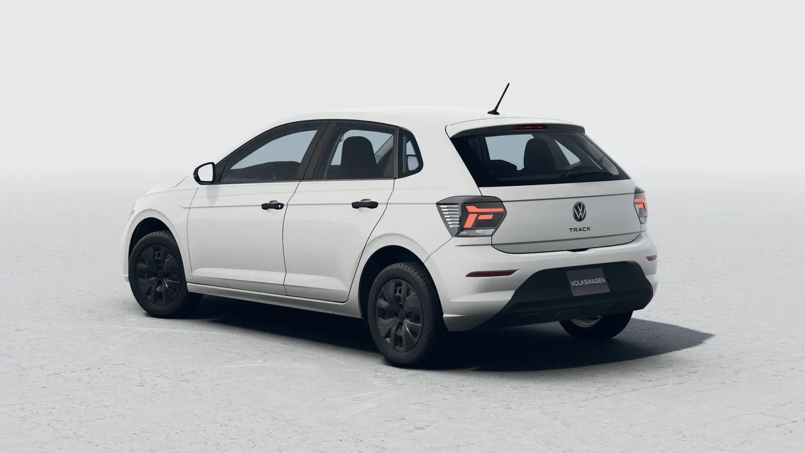 Volkswagen Polo Track branco, visto de trás